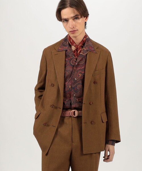 TOMORROWLAND （トゥモローランド）の「ウールリネンメッシュシャンブレー ダブルブレステッド6Bジャケット（テーラードジャケット・メンズ・カーキ/テラコッタ・44/46/48/50）」の4枚目の写真