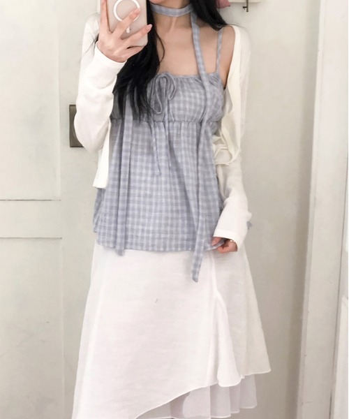 Girly Doll(ガーリードール)の「タイ付きチェック柄キャミソール(キャミソール・レディース・グレー/ブルー・F)」の12枚目の写真