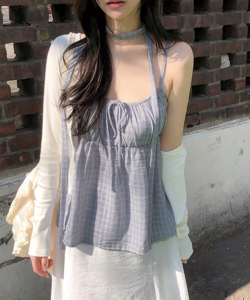 Girly Doll(ガーリードール)の「タイ付きチェック柄キャミソール(キャミソール・レディース・グレー/ブルー・F)」の18枚目の写真