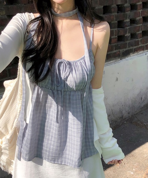 Girly Doll(ガーリードール)の「タイ付きチェック柄キャミソール(キャミソール・レディース・グレー/ブルー・F)」の19枚目の写真