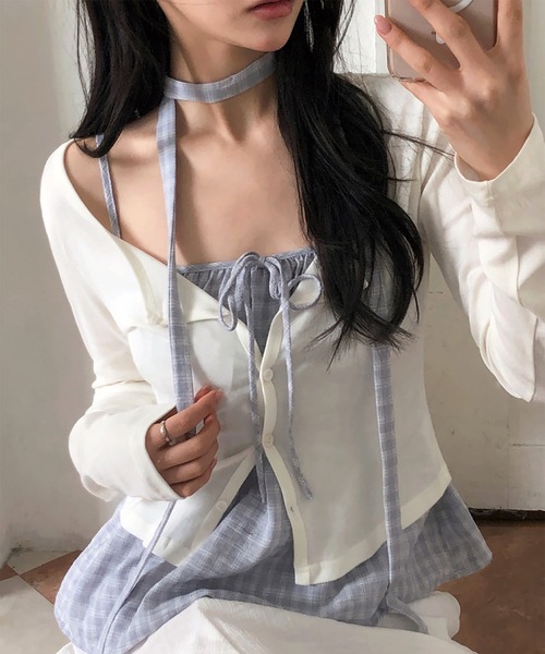 Girly Doll(ガーリードール)の「タイ付きチェック柄キャミソール(キャミソール・レディース・グレー/ブルー・F)」の20枚目の写真