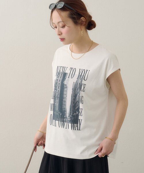 DISCOAT(ディスコート)の「【Noka/汗染み防止】フォトプリントフレンチTシャツ(Tシャツ/カットソー・レディース・オフホワイト/チャコールグレー/ホワイト・FREE)」の15枚目の写真