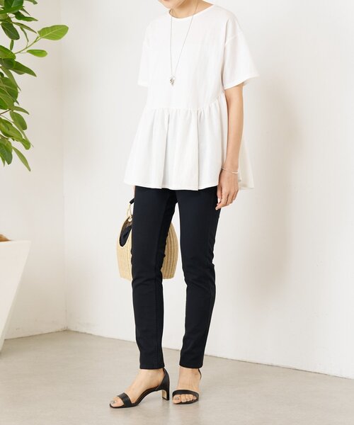 BEARDSLEY(ビアズリー)の「ギャザーペプラムTee(Tシャツ/カットソー・レディース・ブラック/ホワイト・FREE)」の6枚目の写真