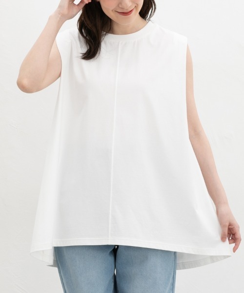 Honeys（ハニーズ）の「【ハニさら・接触冷感・ＵＶカット・遮熱】ノースリーブチュニック（Tシャツ/カットソー・レディース・ブラック/オフホワイト/ダークブラウン/ダークオレンジ・L/S/M）」の2枚目の写真