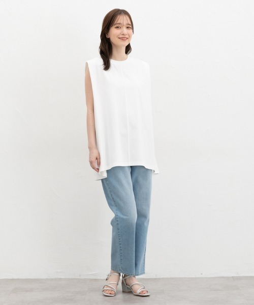 Honeys（ハニーズ）の「【ハニさら・接触冷感・ＵＶカット・遮熱】ノースリーブチュニック（Tシャツ/カットソー・レディース・ブラック/オフホワイト/ダークブラウン/ダークオレンジ・L/S/M）」の7枚目の写真