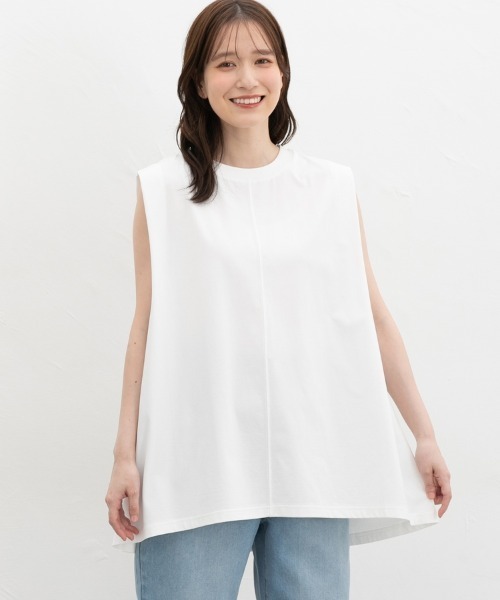 Honeys（ハニーズ）の「【ハニさら・接触冷感・ＵＶカット・遮熱】ノースリーブチュニック（Tシャツ/カットソー・レディース・ブラック/オフホワイト/ダークブラウン/ダークオレンジ・L/S/M）」の8枚目の写真