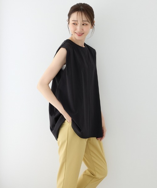 Honeys（ハニーズ）の「【ハニさら・接触冷感・ＵＶカット・遮熱】ノースリーブチュニック（Tシャツ/カットソー・レディース・ブラック/オフホワイト/ダークブラウン/ダークオレンジ・L/S/M）」の11枚目の写真