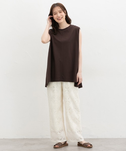 Honeys（ハニーズ）の「【ハニさら・接触冷感・ＵＶカット・遮熱】ノースリーブチュニック（Tシャツ/カットソー・レディース・ブラック/オフホワイト/ダークブラウン/ダークオレンジ・L/S/M）」の15枚目の写真