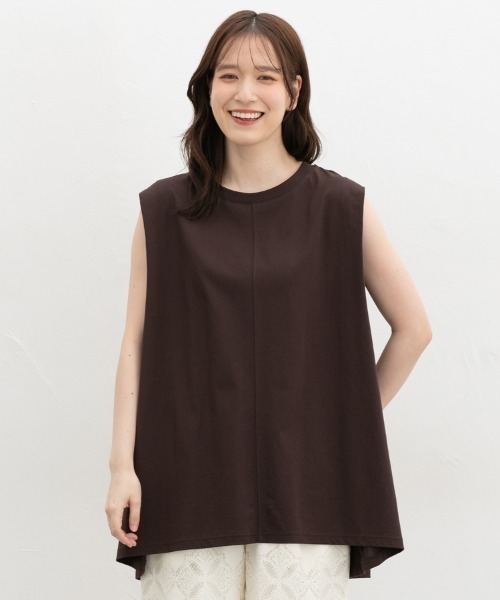 Honeys（ハニーズ）の「【ハニさら・接触冷感・ＵＶカット・遮熱】ノースリーブチュニック（Tシャツ/カットソー・レディース・ブラック/オフホワイト/ダークブラウン/ダークオレンジ・L/S/M）」の16枚目の写真