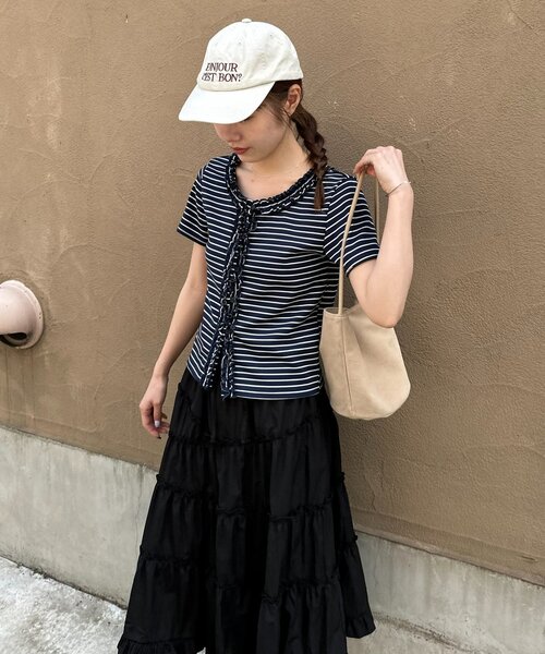 DISCOAT（ディスコート）の「【umm.】前立てフリルカーディガン（Tシャツ/カットソー・レディース・ネイビー/サックスブルー/レッド/アイボリー・FREE）」の19枚目の写真
