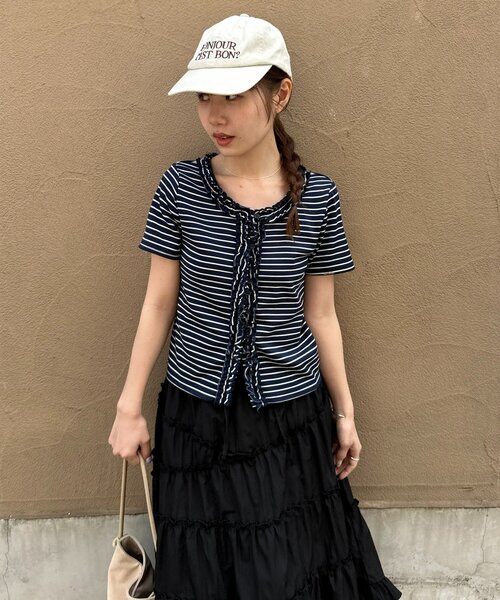 DISCOAT（ディスコート）の「【umm.】前立てフリルカーディガン（Tシャツ/カットソー・レディース・ネイビー/サックスブルー/レッド/アイボリー・FREE）」の16枚目の写真