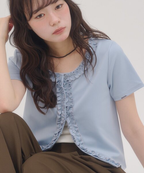 DISCOAT（ディスコート）の「【umm.】前立てフリルカーディガン（Tシャツ/カットソー・レディース・ネイビー/サックスブルー/レッド/アイボリー・FREE）」の15枚目の写真