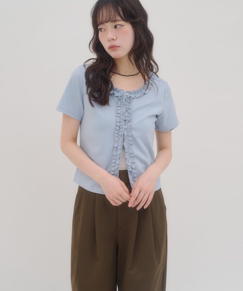 DISCOAT（ディスコート）の「【umm.】前立てフリルカーディガン（Tシャツ/カットソー・レディース・ネイビー/サックスブルー/レッド/アイボリー・FREE）」の14枚目の写真