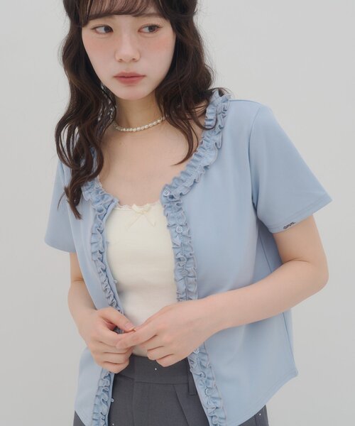 DISCOAT（ディスコート）の「【umm.】前立てフリルカーディガン（Tシャツ/カットソー・レディース・ネイビー/サックスブルー/レッド/アイボリー・FREE）」の13枚目の写真