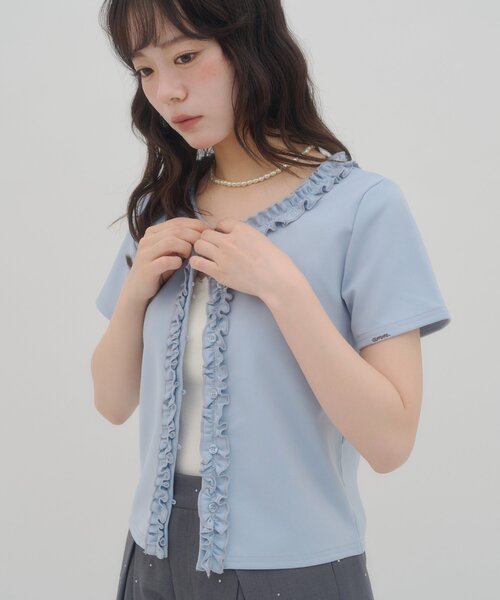 DISCOAT（ディスコート）の「【umm.】前立てフリルカーディガン（Tシャツ/カットソー・レディース・ネイビー/サックスブルー/レッド/アイボリー・FREE）」の12枚目の写真