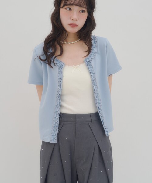 DISCOAT（ディスコート）の「【umm.】前立てフリルカーディガン（Tシャツ/カットソー・レディース・ネイビー/サックスブルー/レッド/アイボリー・FREE）」の10枚目の写真