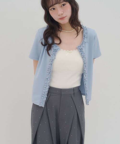 DISCOAT（ディスコート）の「【umm.】前立てフリルカーディガン（Tシャツ/カットソー・レディース・ネイビー/サックスブルー/レッド/アイボリー・FREE）」の7枚目の写真