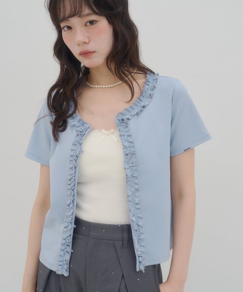 DISCOAT（ディスコート）の「【umm.】前立てフリルカーディガン（Tシャツ/カットソー・レディース・ネイビー/サックスブルー/レッド/アイボリー・FREE）」の5枚目の写真