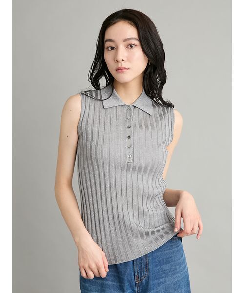 Mila Owen(ミラオーウェン)の「【ウォッシャブル】シアーラメノースリポロニットプルオーバー(ポロシャツ・レディース・ブラック/グリーン/グレー/ベージュ・F)」の8枚目の写真