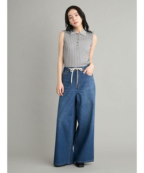 Mila Owen(ミラオーウェン)の「【ウォッシャブル】シアーラメノースリポロニットプルオーバー(ポロシャツ・レディース・ブラック/グリーン/グレー/ベージュ・F)」の14枚目の写真