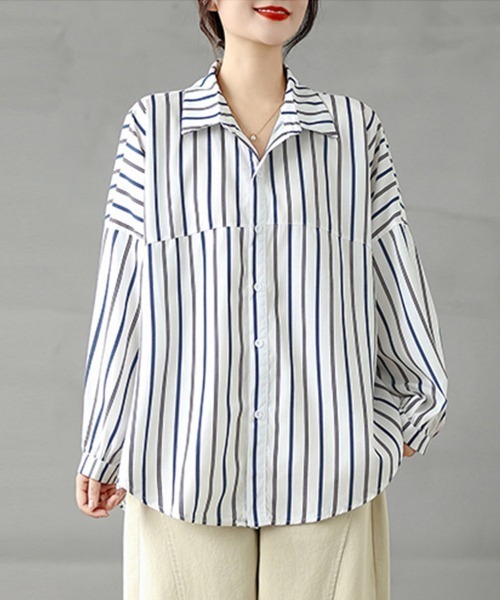 ONEP STAR(ワンピスター)の「ストライプオーバーサイズシャツ(シャツ/ブラウス・レディース・ホワイト・MEDIUM/LARGE/X-LARGE)」の6枚目の写真