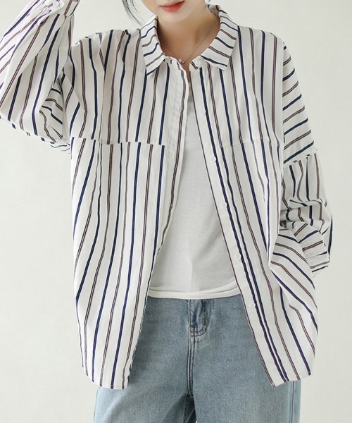 ONEP STAR(ワンピスター)の「ストライプオーバーサイズシャツ(シャツ/ブラウス・レディース・ホワイト・MEDIUM/LARGE/X-LARGE)」の8枚目の写真