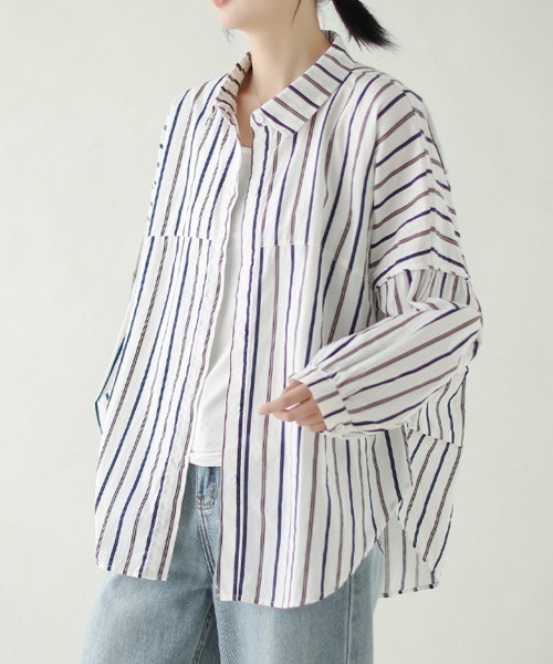 ONEP STAR(ワンピスター)の「ストライプオーバーサイズシャツ(シャツ/ブラウス・レディース・ホワイト・MEDIUM/LARGE/X-LARGE)」の9枚目の写真