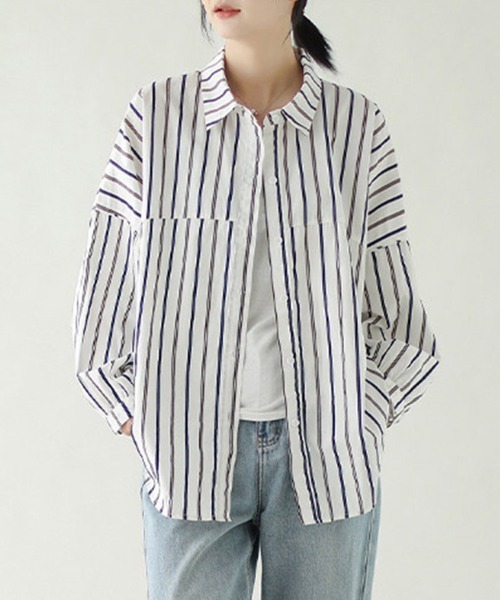 ONEP STAR(ワンピスター)の「ストライプオーバーサイズシャツ(シャツ/ブラウス・レディース・ホワイト・MEDIUM/LARGE/X-LARGE)」の11枚目の写真