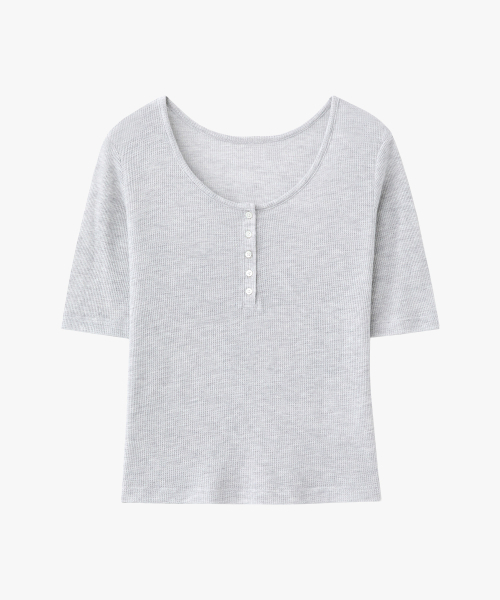 SUARE WOMEN(スアレウーマン)の「(ウィメンズ)ウールワッフルツーウェイハーフスリーブメランジグレー(Tシャツ/カットソー・レディース・ライトグレー・SMALL/MEDIUM)」の2枚目の写真