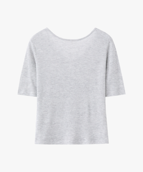 SUARE WOMEN(スアレウーマン)の「(ウィメンズ)ウールワッフルツーウェイハーフスリーブメランジグレー(Tシャツ/カットソー・レディース・ライトグレー・SMALL/MEDIUM)」の3枚目の写真
