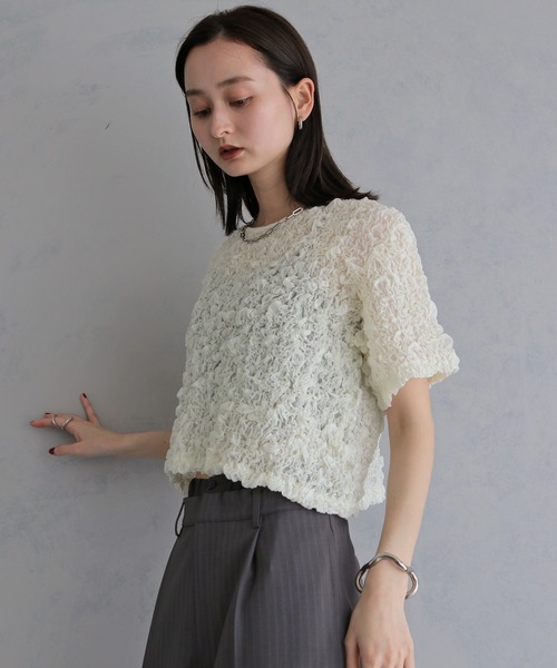 &g'aime(アンジェム)の「【&g'aime】シャーリングショートシャツ SHIRRING SHORT SHIRT(シャツ/ブラウス・レディース・ホワイト/ブラック・FREE)」の7枚目の写真