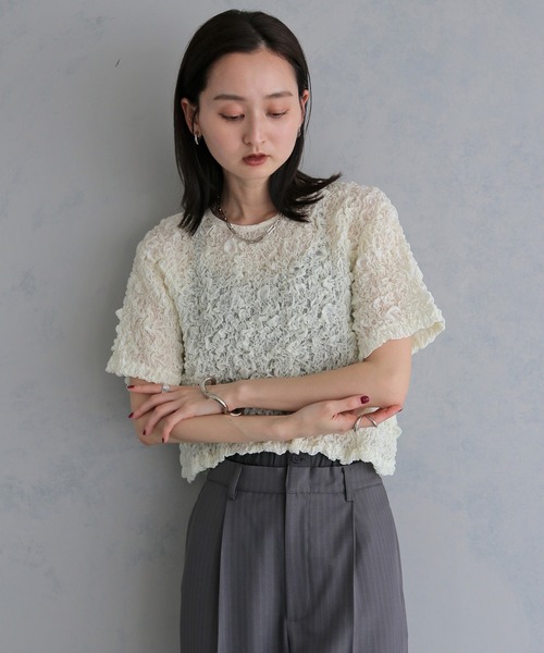 &g'aime(アンジェム)の「【&g'aime】シャーリングショートシャツ SHIRRING SHORT SHIRT(シャツ/ブラウス・レディース・ホワイト/ブラック・FREE)」の5枚目の写真