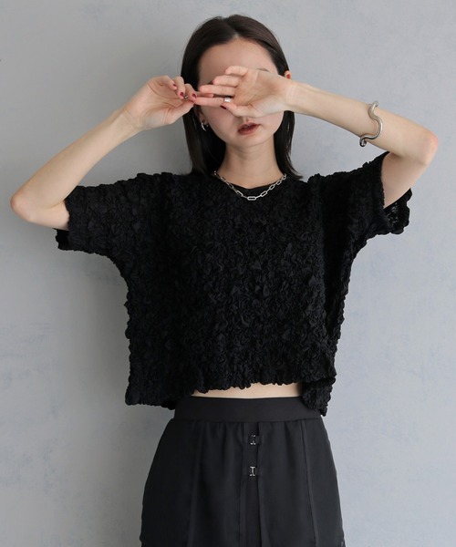 &g'aime(アンジェム)の「【&g'aime】シャーリングショートシャツ SHIRRING SHORT SHIRT(シャツ/ブラウス・レディース・ホワイト/ブラック・FREE)」の12枚目の写真