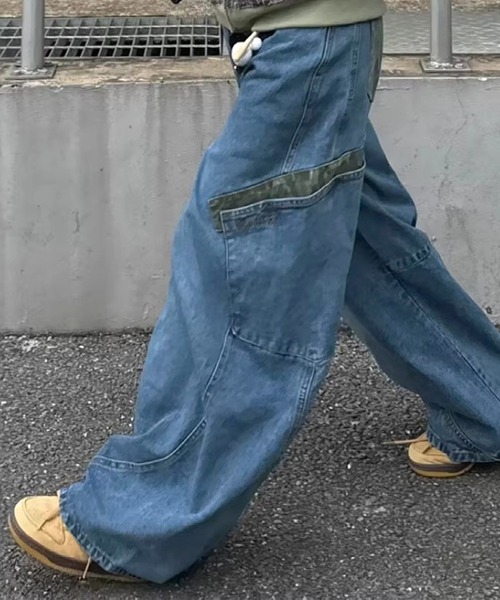 Songe(ソンジュ)の「レオパード柄アクセントポケットデニムカーブパンツ(デニムパンツ・レディース・ブラック/ブルー・M/L)」の11枚目の写真