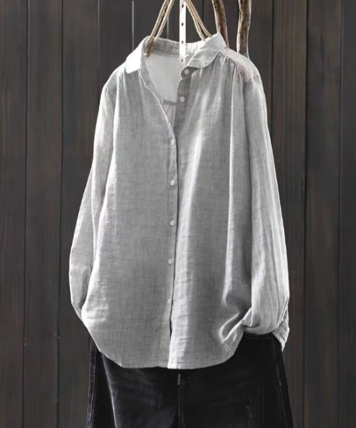 LUCPY(ラクピー)の「リネンライクベーシックオーバーシャツ(その他トップス・レディース・グレー/ホワイト・MEDIUM/X-LARGE/LARGE)」の2枚目の写真