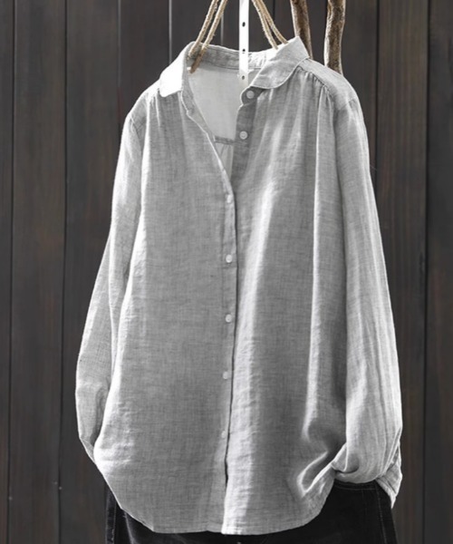 LUCPY(ラクピー)の「リネンライクベーシックオーバーシャツ(その他トップス・レディース・グレー/ホワイト・MEDIUM/X-LARGE/LARGE)」の3枚目の写真