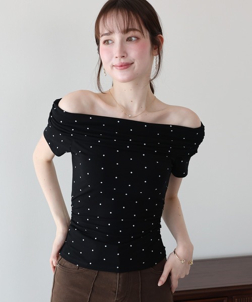 BLUEEAST(ブルーイースト)の「ドットオフショルダーカットソー(Tシャツ/カットソー・レディース・ホワイト/ブラック/ブラウン・MEDIUM)」の11枚目の写真