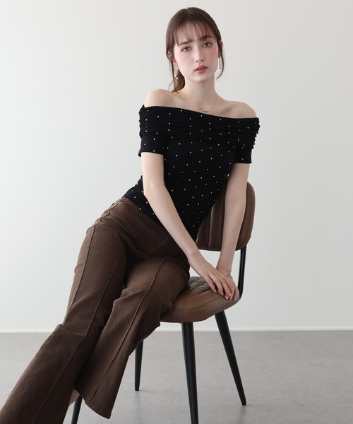 BLUEEAST(ブルーイースト)の「ドットオフショルダーカットソー(Tシャツ/カットソー・レディース・ホワイト/ブラック/ブラウン・MEDIUM)」の12枚目の写真