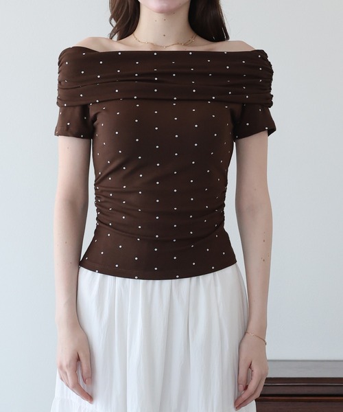 BLUEEAST(ブルーイースト)の「ドットオフショルダーカットソー(Tシャツ/カットソー・レディース・ホワイト/ブラック/ブラウン・MEDIUM)」の15枚目の写真