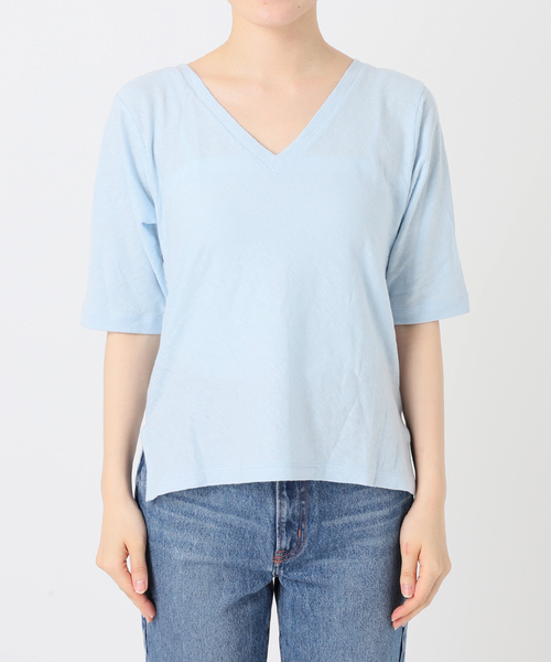 RITA(リタ)の「《追加・NOBLE別注》RITA/リタ スラブVネックT(Tシャツ/カットソー・レディース・サックスブルー/ベージュ・FREE)」の13枚目の写真