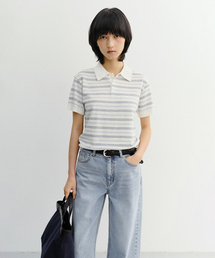 UNISEX STRIPED POLO KNIT_UDSW6B127_WHITE / SOFT BLUE