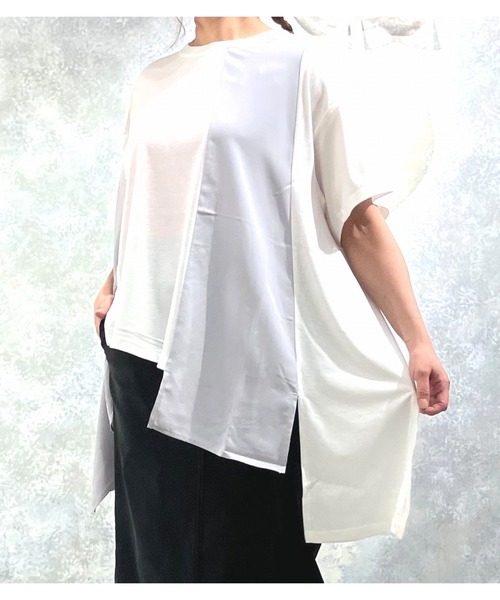 Q（キュー）の「ドッキング切替チュニック（Tシャツ/カットソー・レディース・ブラック/オフホワイト・MEDIUM）」の20枚目の写真