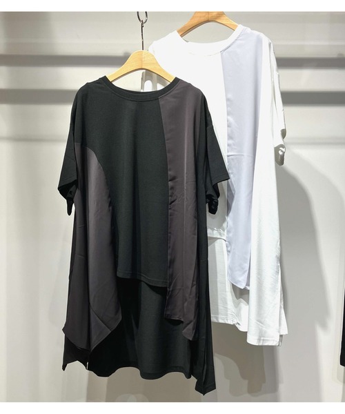 Q（キュー）の「ドッキング切替チュニック（Tシャツ/カットソー・レディース・ブラック/オフホワイト・MEDIUM）」の8枚目の写真