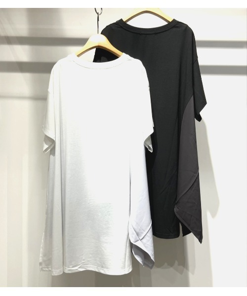 Q（キュー）の「ドッキング切替チュニック（Tシャツ/カットソー・レディース・ブラック/オフホワイト・MEDIUM）」の6枚目の写真