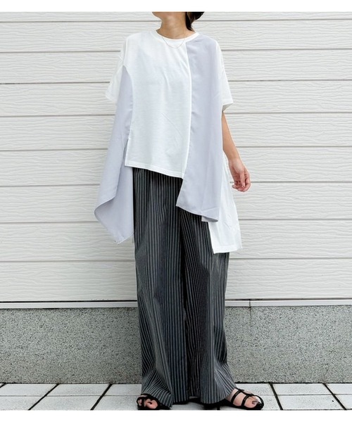 Q（キュー）の「ドッキング切替チュニック（Tシャツ/カットソー・レディース・ブラック/オフホワイト・MEDIUM）」の21枚目の写真