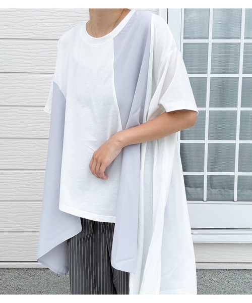 Q（キュー）の「ドッキング切替チュニック（Tシャツ/カットソー・レディース・ブラック/オフホワイト・MEDIUM）」の11枚目の写真