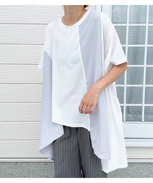 Q（キュー）の「ドッキング切替チュニック（Tシャツ/カットソー・レディース・ブラック/オフホワイト・MEDIUM）」の12枚目の写真