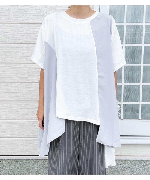 Q（キュー）の「ドッキング切替チュニック（Tシャツ/カットソー・レディース・ブラック/オフホワイト・MEDIUM）」の10枚目の写真