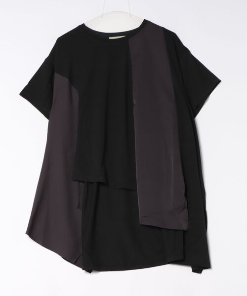 Q（キュー）の「ドッキング切替チュニック（Tシャツ/カットソー・レディース・ブラック/オフホワイト・MEDIUM）」の5枚目の写真