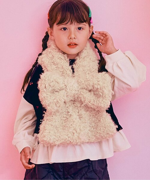 p.premier(ピードットプルミエ)の「ファーリボンマフラー(マフラー・キッズ・ベージュ/ブルー/クリーム/ブラウン/レッド・120/140)」の3枚目の写真